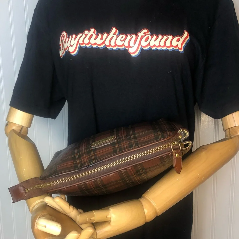 RALPH LAUREN Tartan Plaid Top Zipper Clutch Makeup Toiletry Bag Vintage